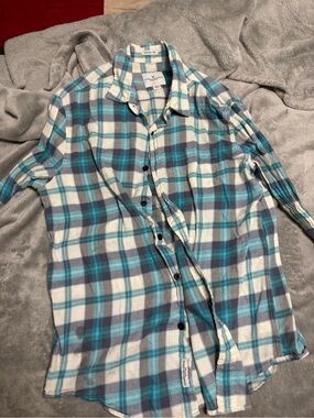 American Eagle Outfitters Blue and White Plaid Button-Down Shirt